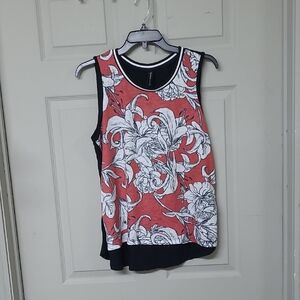 Yumi Women's Multimedia Tank Top Floral White/Orange/Black Size Large